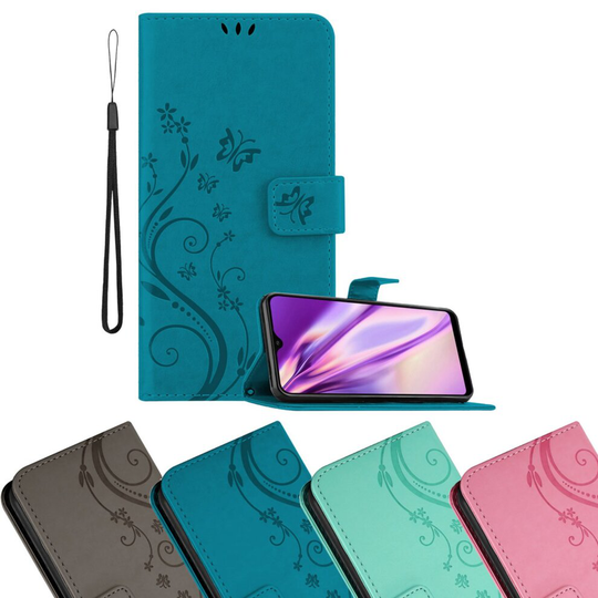 Cadorabo Flower Case for Samsung Galaxy M20 Cover Book Wallet Protection PU Leather Flip Etui magnetic closure