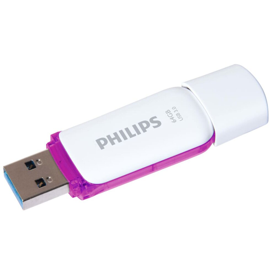 Philips USB 3.0 Flash Drive 64GB White and Purple Memory Stick Thumb Drive