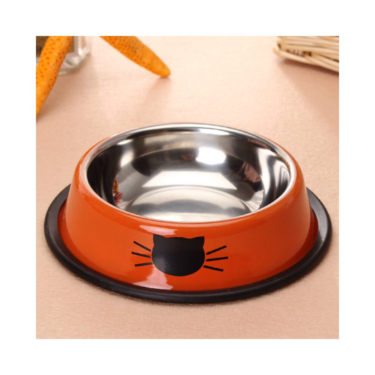 (Orange) Pet Cat Feeding Bowls Stainless Steel Food Bowl