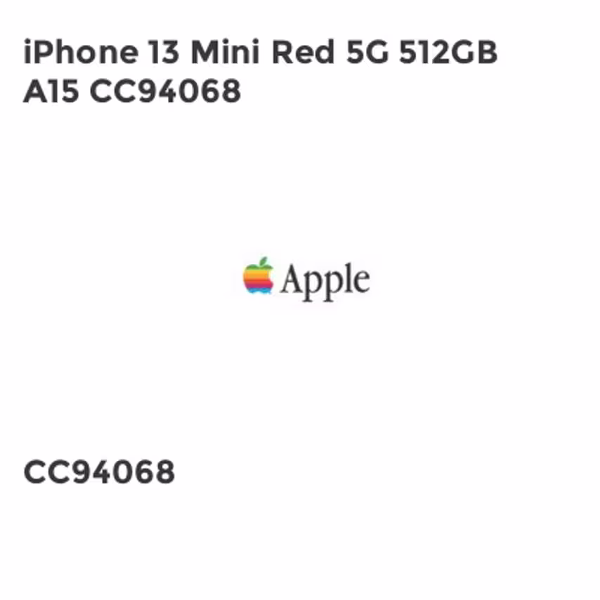Apple iPhone 13 Mini Red 5G 512GB A15 CC94068
