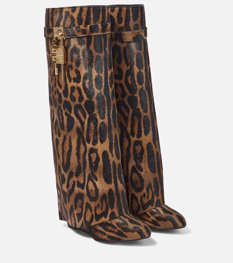 Shark Lock calf hair knee-high boots