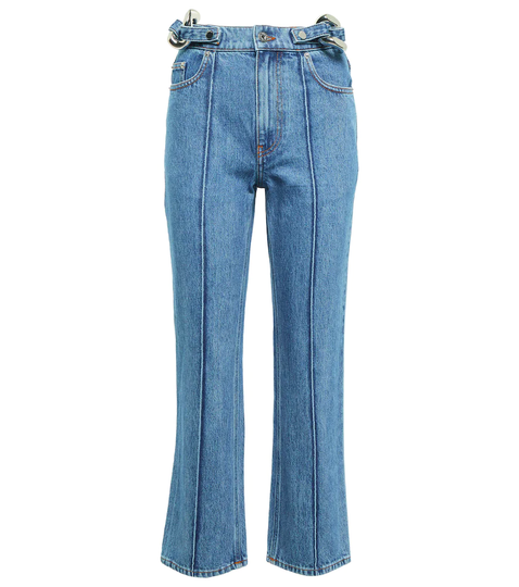 Chain-detail high-rise cropped jeans