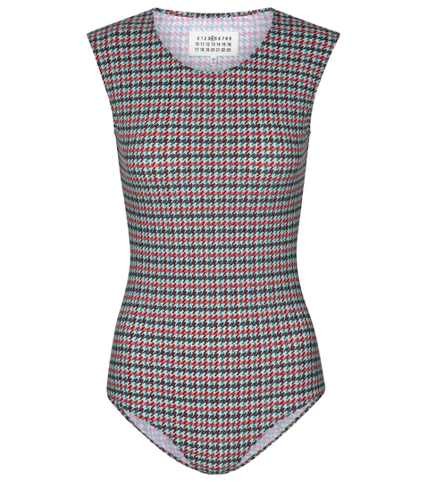Houndstooth stretch-jersey bodysuit
