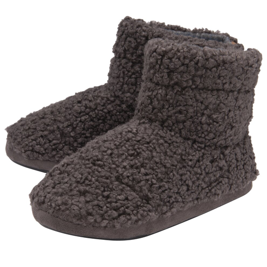 (9, Charcoal) DUNLOP - Mens Furry Sherpa Memory Foam Slipper Boots