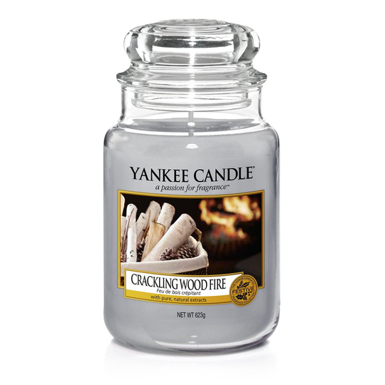 Yankee Candle Classic Jar Crackling Wood Fire, Grey, 10.7 x 10.7 x 16.8 cm