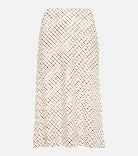 Checked wool and silk midi skirt