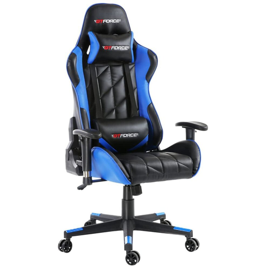 (Blue) GTFORCE PRO GT Reclining Sports Racing Gaming Office Desk PC CAR Faux Leather Chair (Blue)