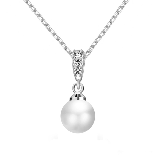 Silver Plated Pearl Drop Necklace Created with Swarovski Crystals