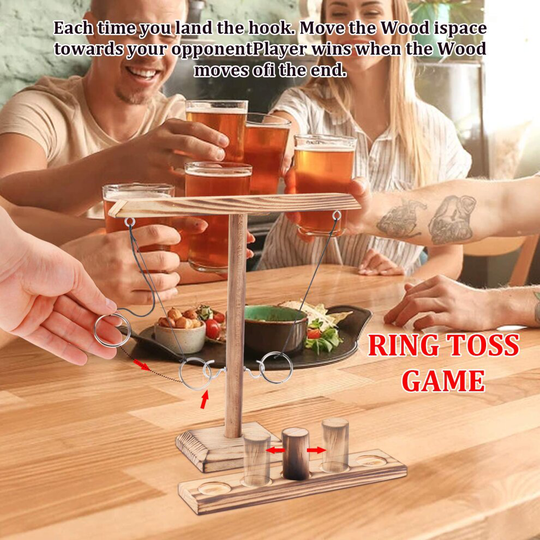 Hook and Ring Toss Battle Game Toy Wooden interactive Drinking Gaming
