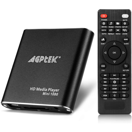AGPTEK HDMI Media Player, Mini 1080p Full-HD Ultra HDMI Digital Media Player for -MKV/RM- HDD USB Drives and SD Cards (Black)