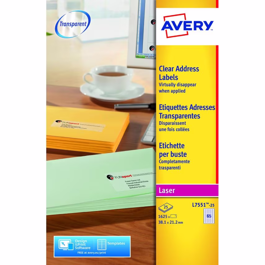 Avery Avery Laser Mini Label 38x21mm 65 Per A4 Sheet Clear (Pack 1625 Labels) L7