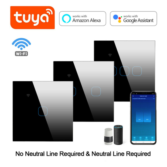 (Black, 2 Gang) Wifi Smart Switch Touch Glass Panel for Wall Light
