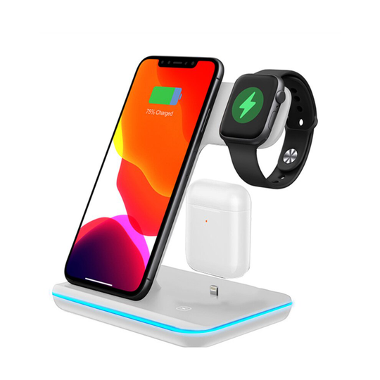 (White) 3 in 1 Fast Qi Wireless Charging Station for Apple Watch iPhone Air Pod