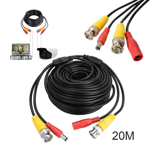 20M BNC DC Power Lead CCTV Security Camera DVR Video Extension Cable