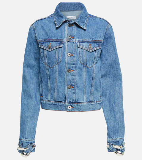 Chain-detail cropped denim jacket