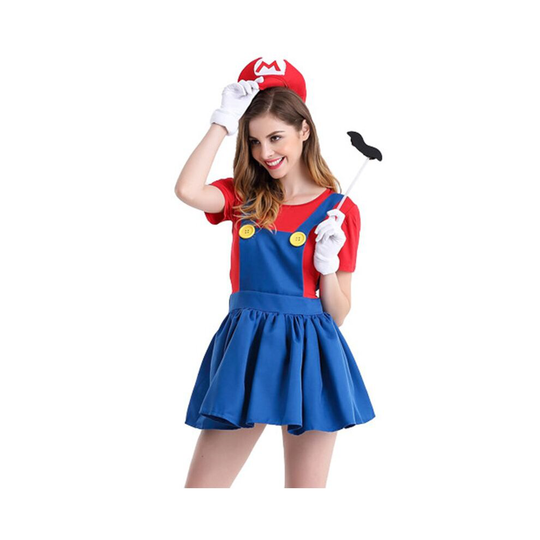(Red, M) Women's Super Mario Bros Luigi Workmen Skirt Version Adult Costume Fancy Dress