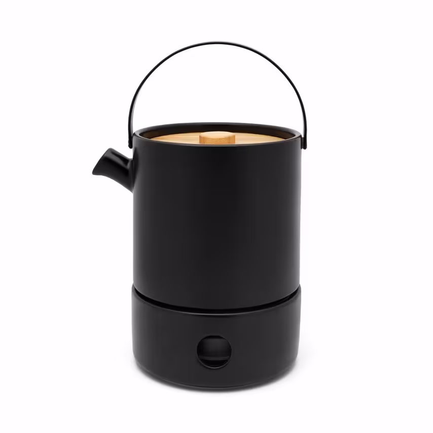 Bredemeijer Tea Set Umea Design Stoneware Teapot 1.2L with Warmer in Black with