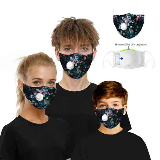(Dark Floral With Vent) Face Mask Protective Pollution Filter Layered Cover Washable Reusable Breathable