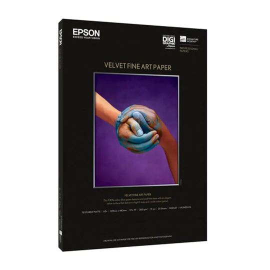 Epson Large Format Ink Low Volume Velvet Fine ART Paper A3+ 20-SHEETS