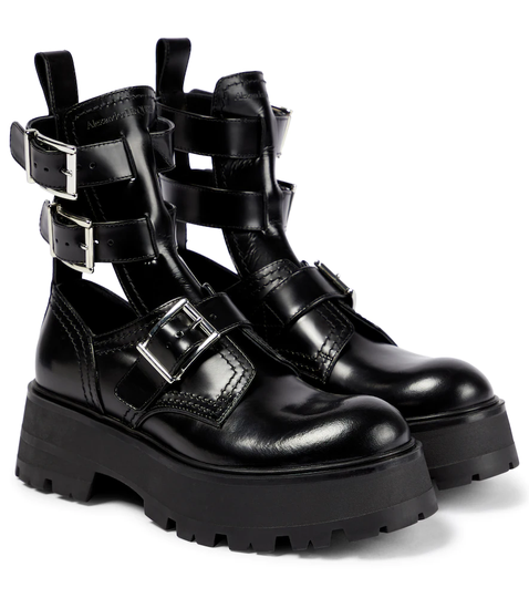 Cutout leather ankle boots