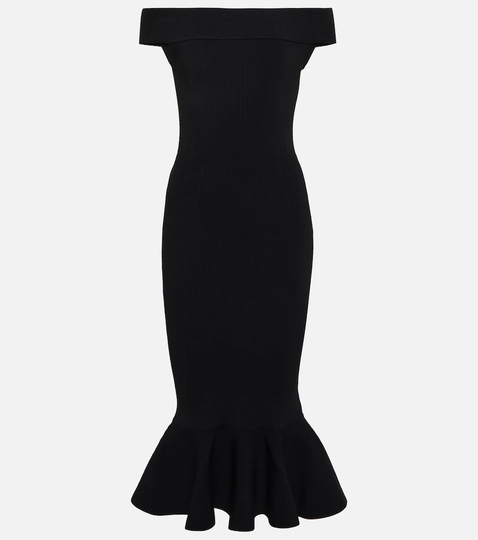 Off-shoulder ribbed midi dress