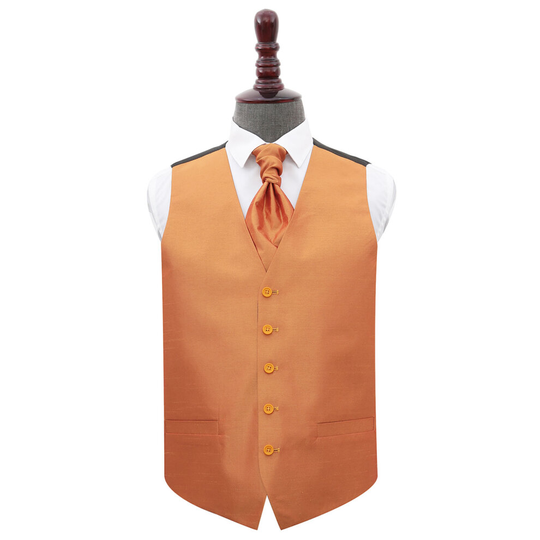 Turmeric Yellow Plain Shantung Wedding Waistcoat & Cravat Set 50'