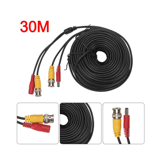 BNC DC CCTV Security Video Camera DVR Data Power Extension Cable 30m