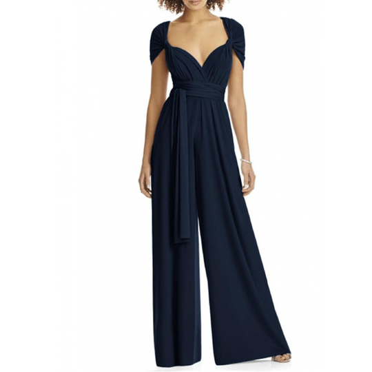 (Navy Blue, L / UK 12-14) Womens Elegant Party Wear Convertible Multiway Wrap Palazzo Wide Leg Jumpsuit