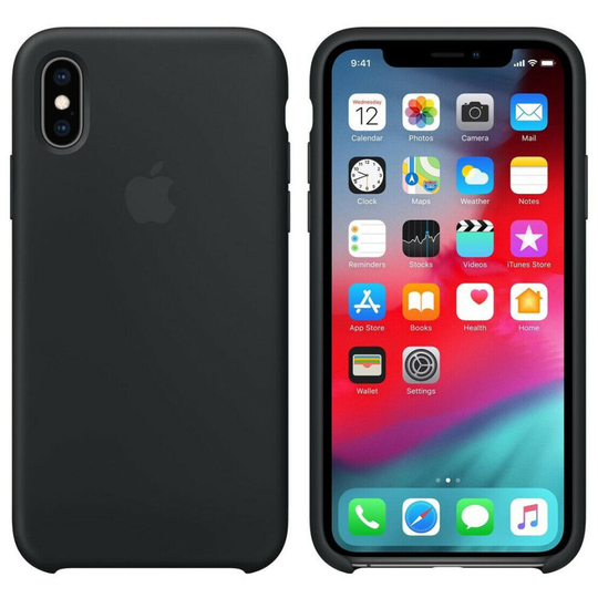 Genuine Apple Silicone Cover Back Case for Apple iPhone X/XS (MRW72ZM/A) - Black