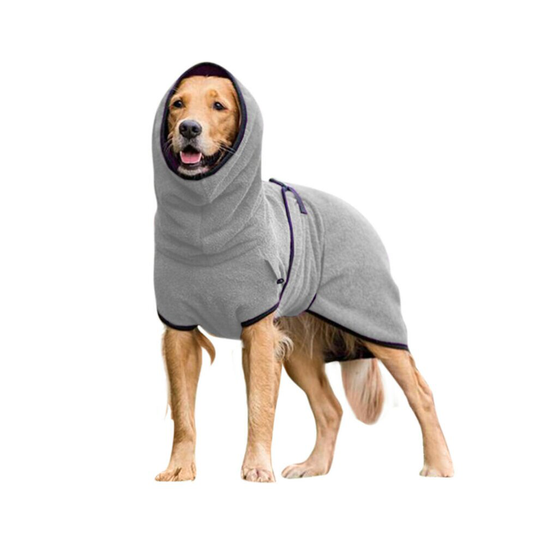 (Grey, 5XL) Pet Dog Winter Coat Jumper Fleece Jacket Sweater Hoodie Apparel Hooded Outwear