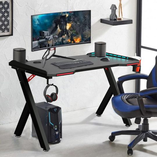 Gaming Desk Led Lights PC Computer Writing Table with Headphone Hook