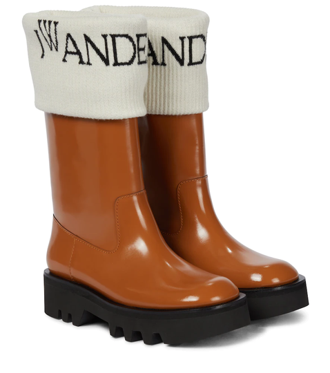 Logo-intarsia leather boots