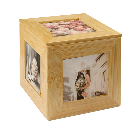 Bamboo Photo Cube Keepsake Box Unique Photo Frame Photograph Box M&W