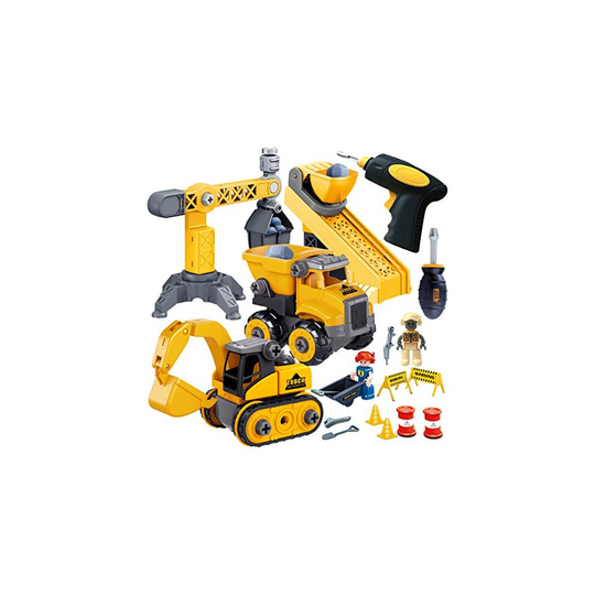 JOYIN 4 in 1 Take Apart STEM Build Your Own Construction Vehicle Truck Toy Playset with Electric Drill Toy