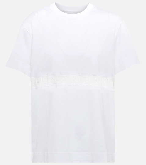 Lace-trimmed cotton T-shirt