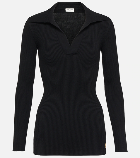 Ribbed-knit polo sweater