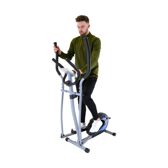 Charles Bentley Magnetic Elliptical Cross Trainer Blue 5KH Flywheel LCD Screen Non Slip Calorie & Heart Monitor 8 Level Tension Magnet Resistance