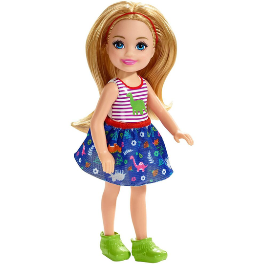 Barbie Club Chelsea Doll 6 Inch New Kids Toy Mattel - Blonde In Dinosaur Dress
