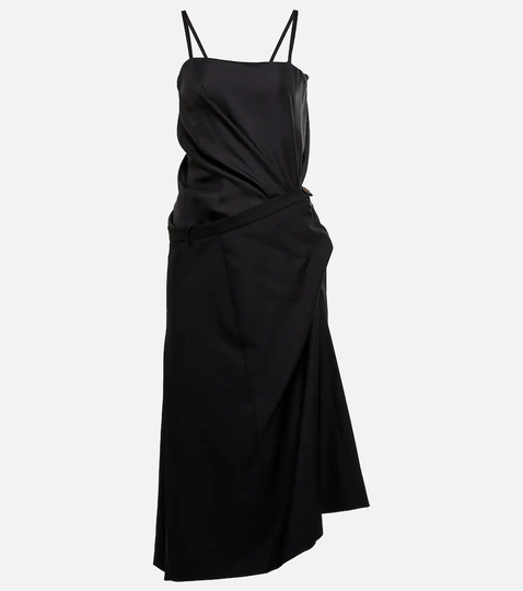 Asymmetric wool and silk midi dress