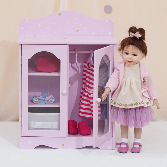 Pink Doll Closet Wardrobe by Olivia's World Wooden Baby Furniture Toy TD-0210A