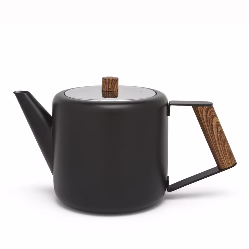 Bredemeijer Teapot Double Wall Duet Boston Design 1.1L in Matt Black with Wood L