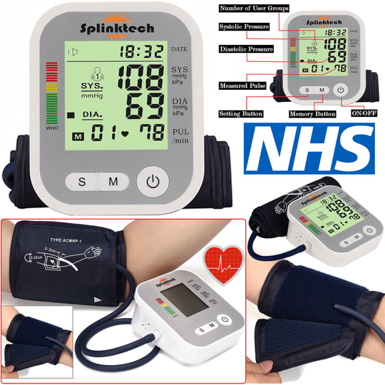 Digital Automatic Blood Pressure Monitor Upper Arm BP Machine (Silver)
