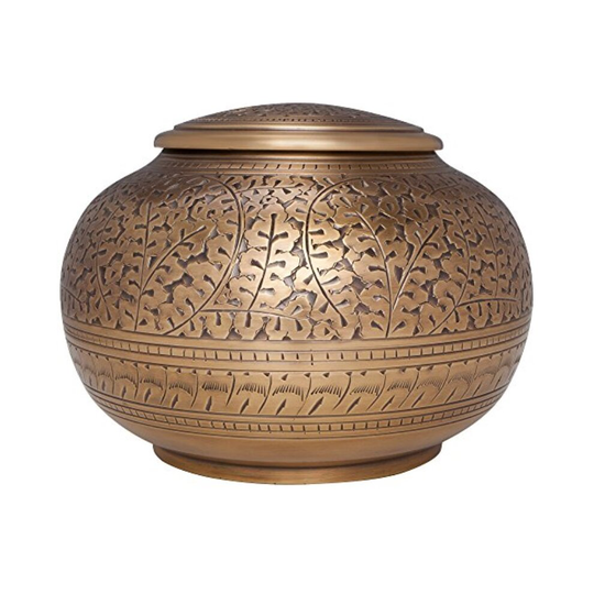 Antique Bronze Brass Cremation Urn - Low Profile Vignette Model fremation urn for Human Ashes - Suitable for Cemetery Burial or Niche - Large Size fit
