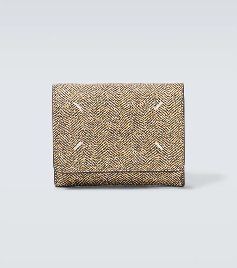 Herringbone leather tri-fold wallet