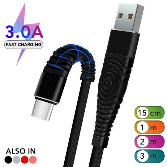 (15 CM, Black) Type C USB Data & Fast Charging Cable For Samsung Galaxy S8, S9 & S10+