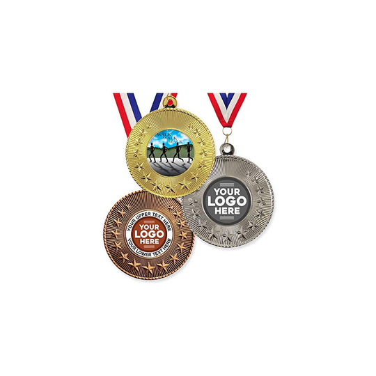 Trophy Monster Pack of 10x Metal 50mm Walking Star Medals & Ribbons Standard emblem or your logo FREE | Personalised | Bulk Pack Quantity Deals 5