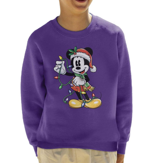 (7-8 Years, Purple) Disney Christmas Mickey Mouse Holding Xmas Lights Kid's Sweatshirt