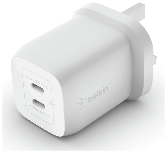 Belkin 65W Power Delivery Dual USB-C GaN Wall Charger-White