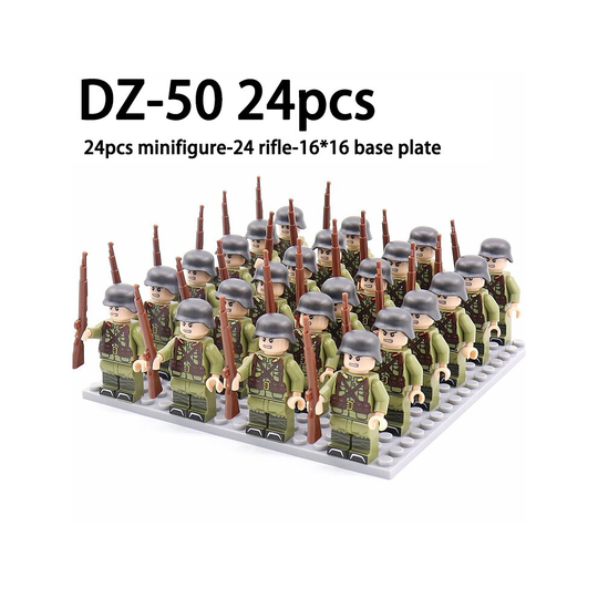 (DZ-50 -24pcs) Minifigures 24pcs Military Building Blocks Eight-nation Phalanx Assembling WW2 Military Games Sand Tables Collections 16