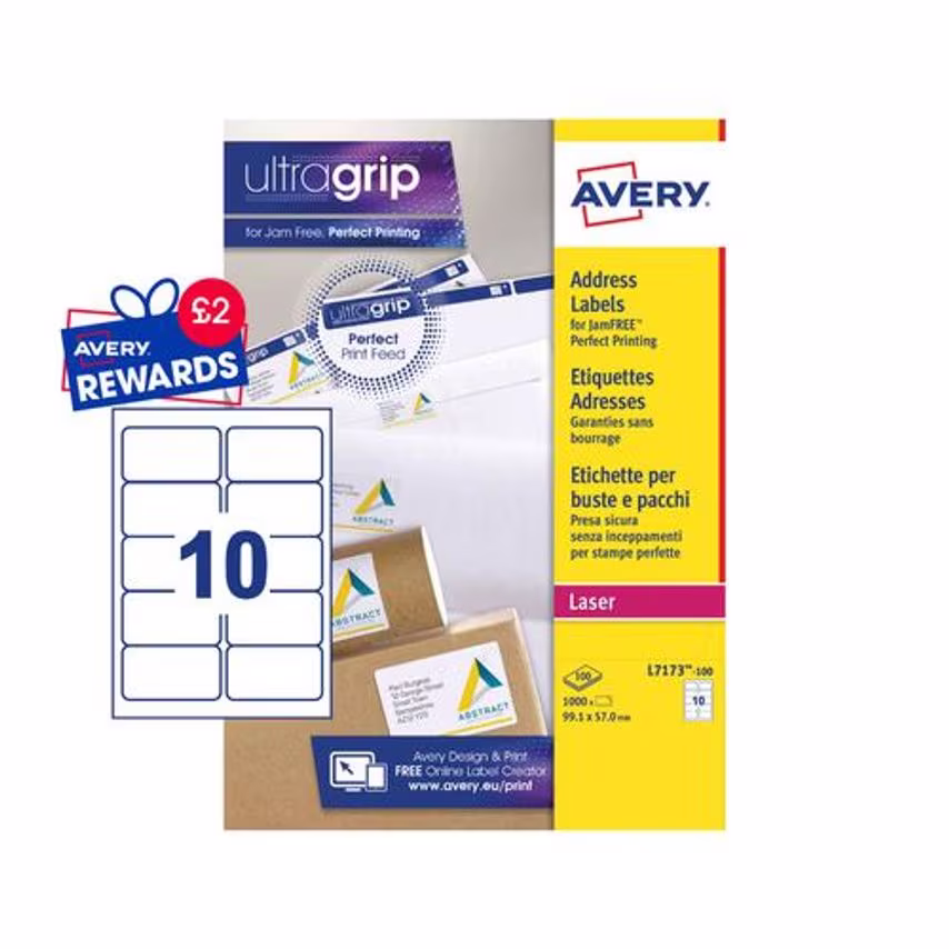 Avery Laser Address Label 99.1x57mm 10 Per A4 Sheet White (Pack 1000 Labels) L71